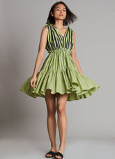 A Model Wearing Green Pure Cotton Lakeerein Green Frill Dress, curated by Only Ethikal